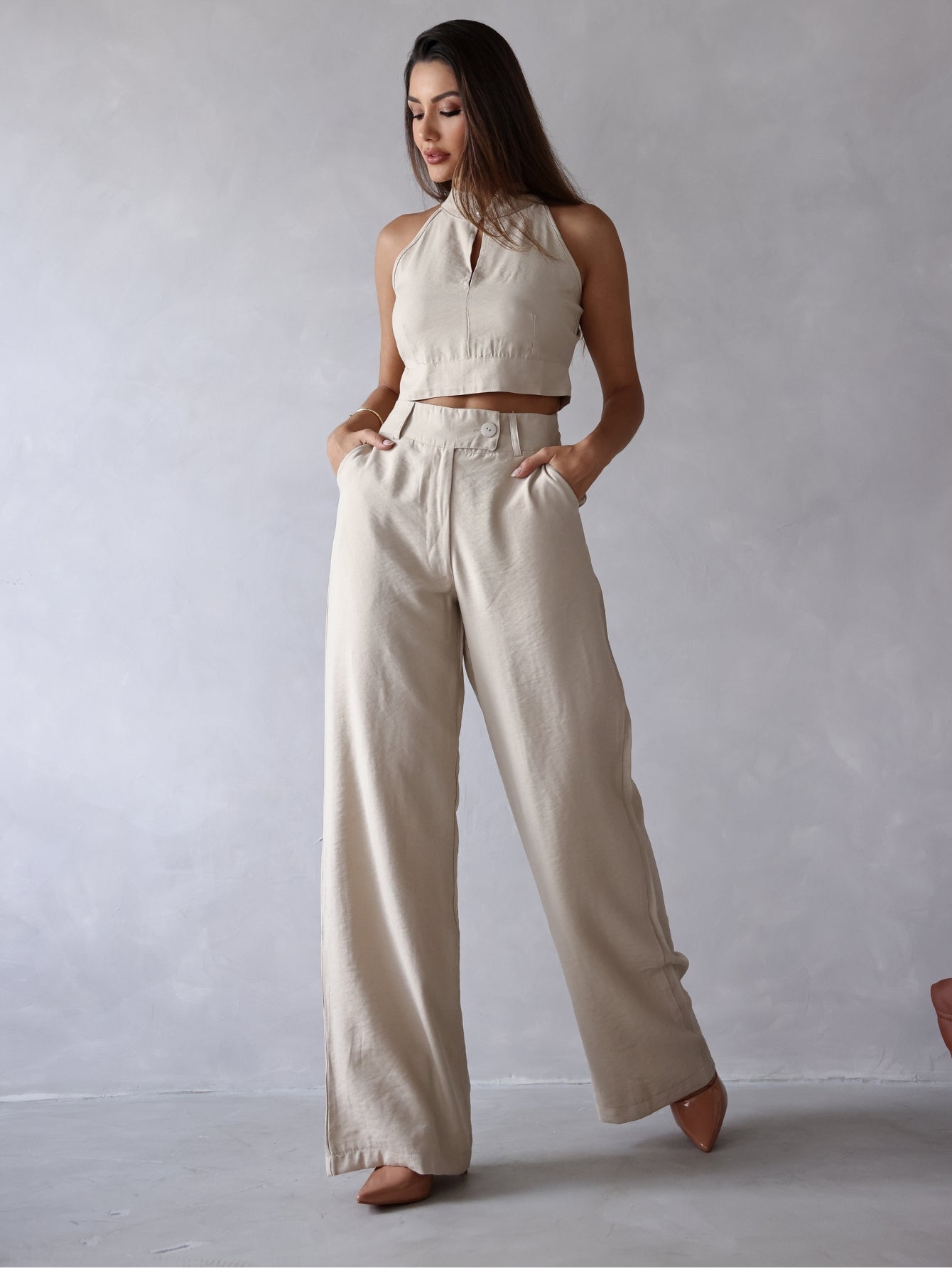 Conjunto Clarice - Alfaiataria Wide Leg e Blusa Recorte