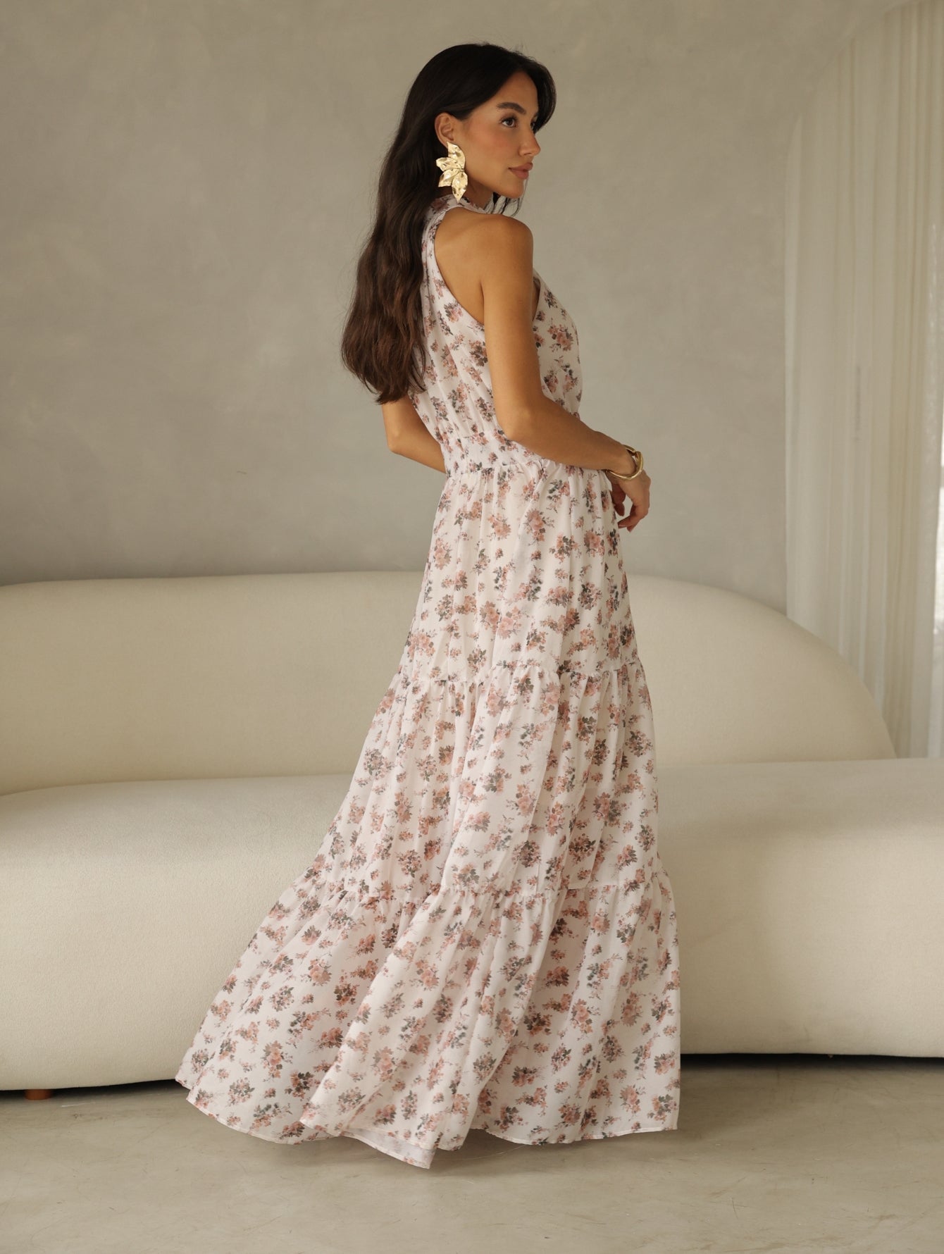 Vestido Longo Estampado Chifon Michelle