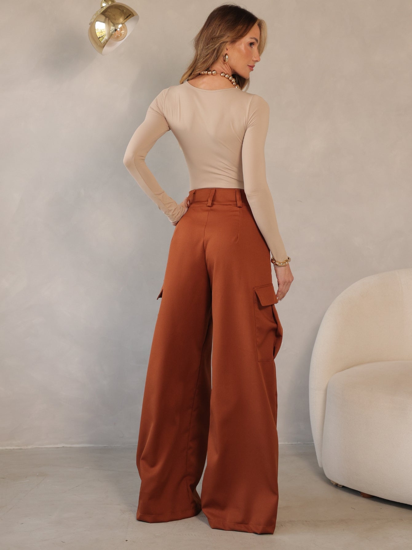 Calça Cargo Pantalona Alfaiataria Raquel