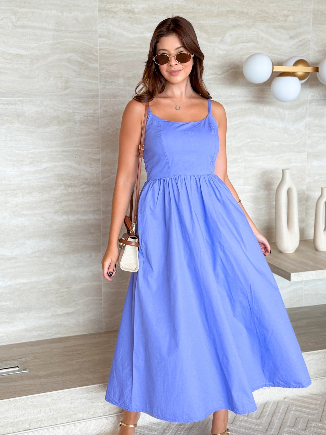 Vestido Midi Tricoline com bolso Samanta