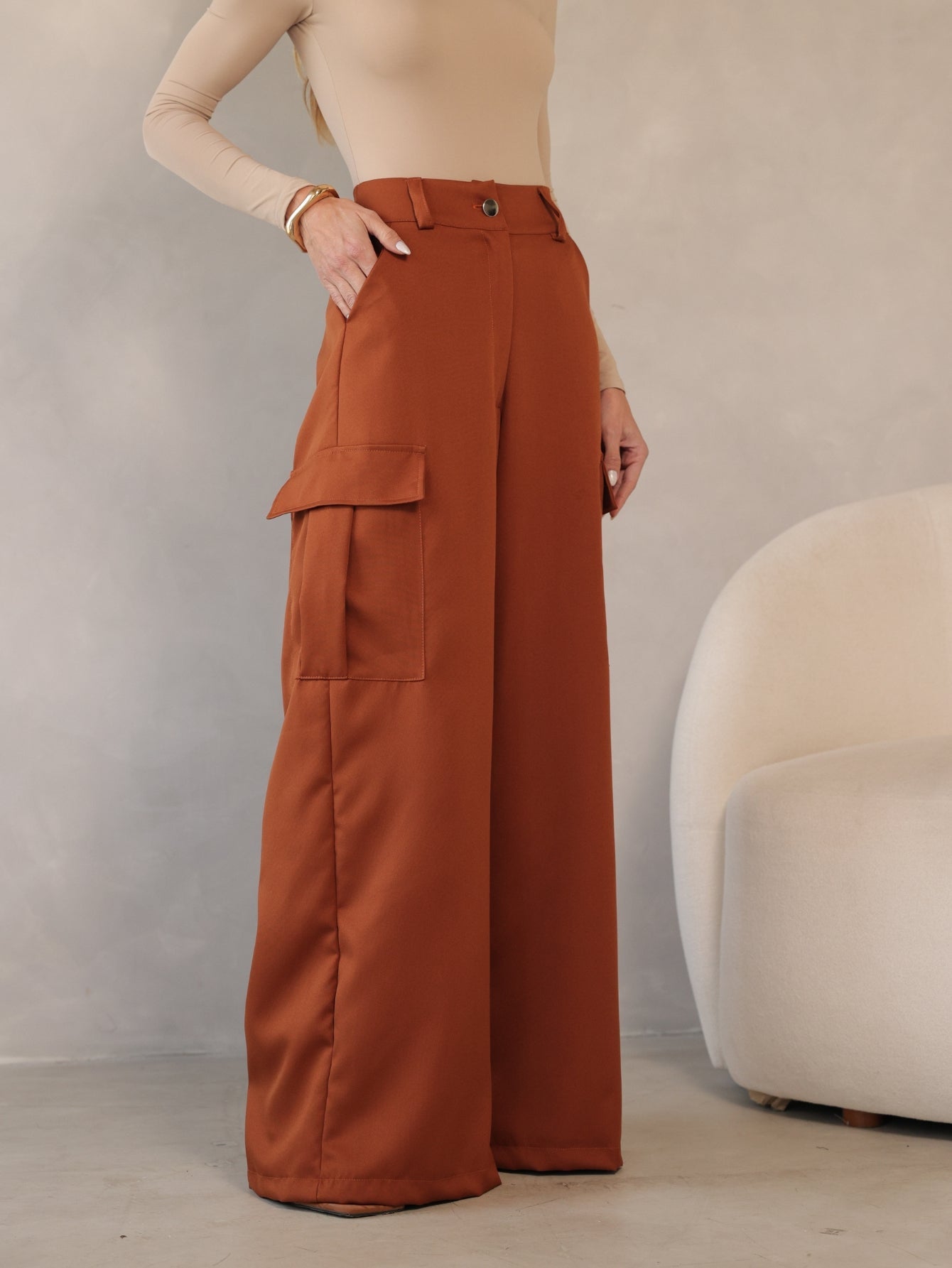 Calça Cargo Pantalona Alfaiataria Raquel