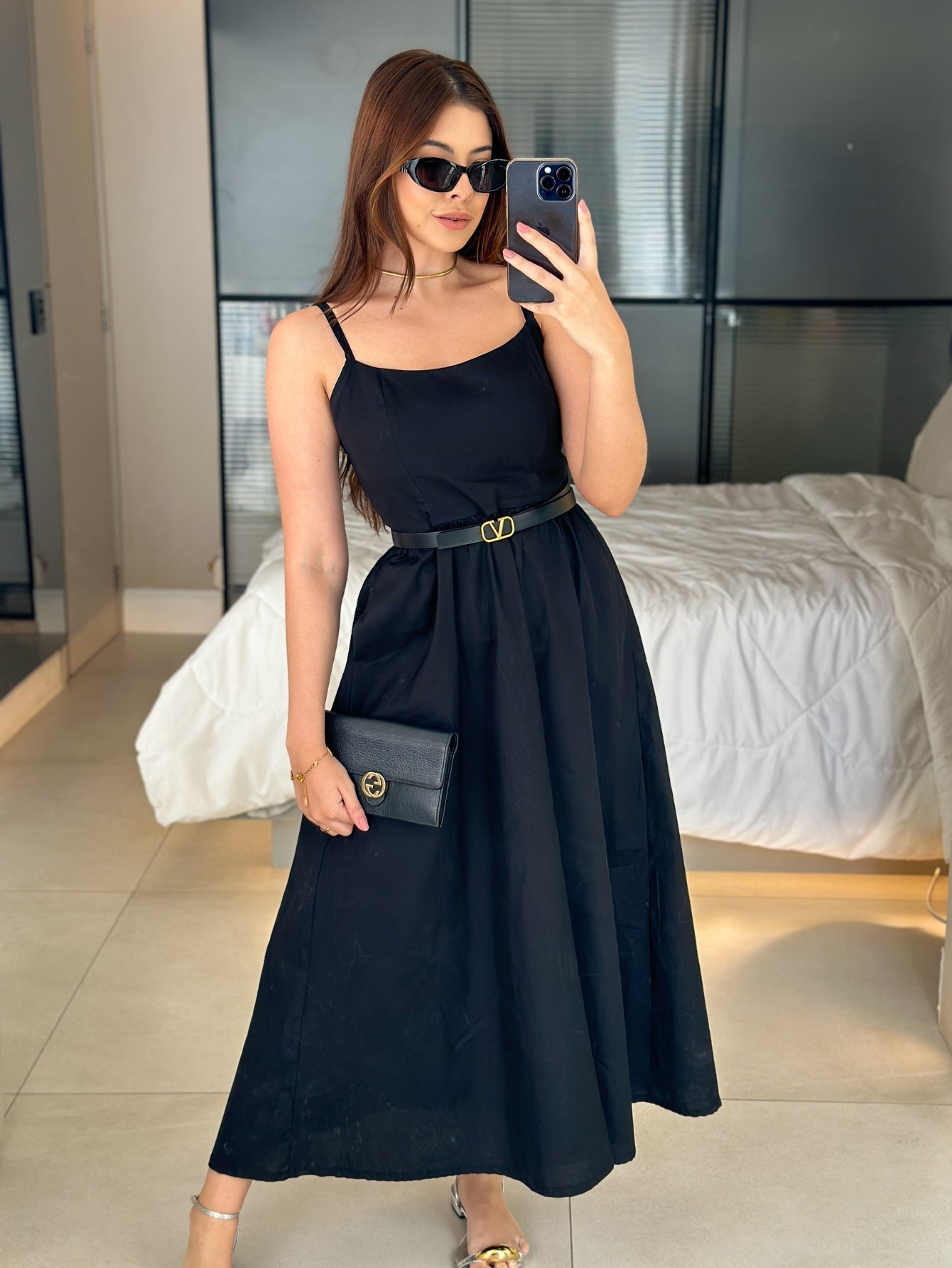 Vestido Midi Tricoline com bolso Samanta