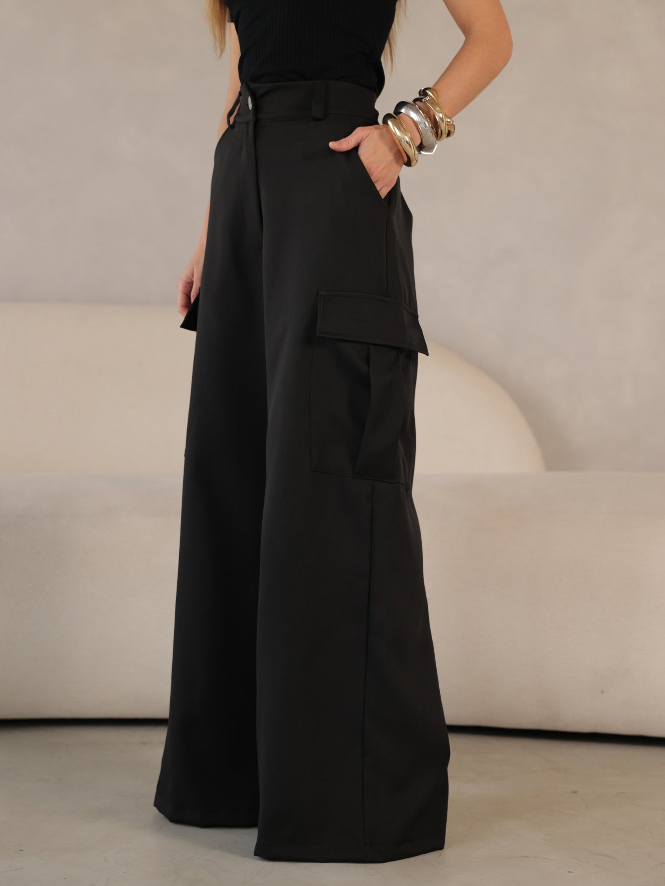 Calça Cargo Pantalona Alfaiataria Raquel