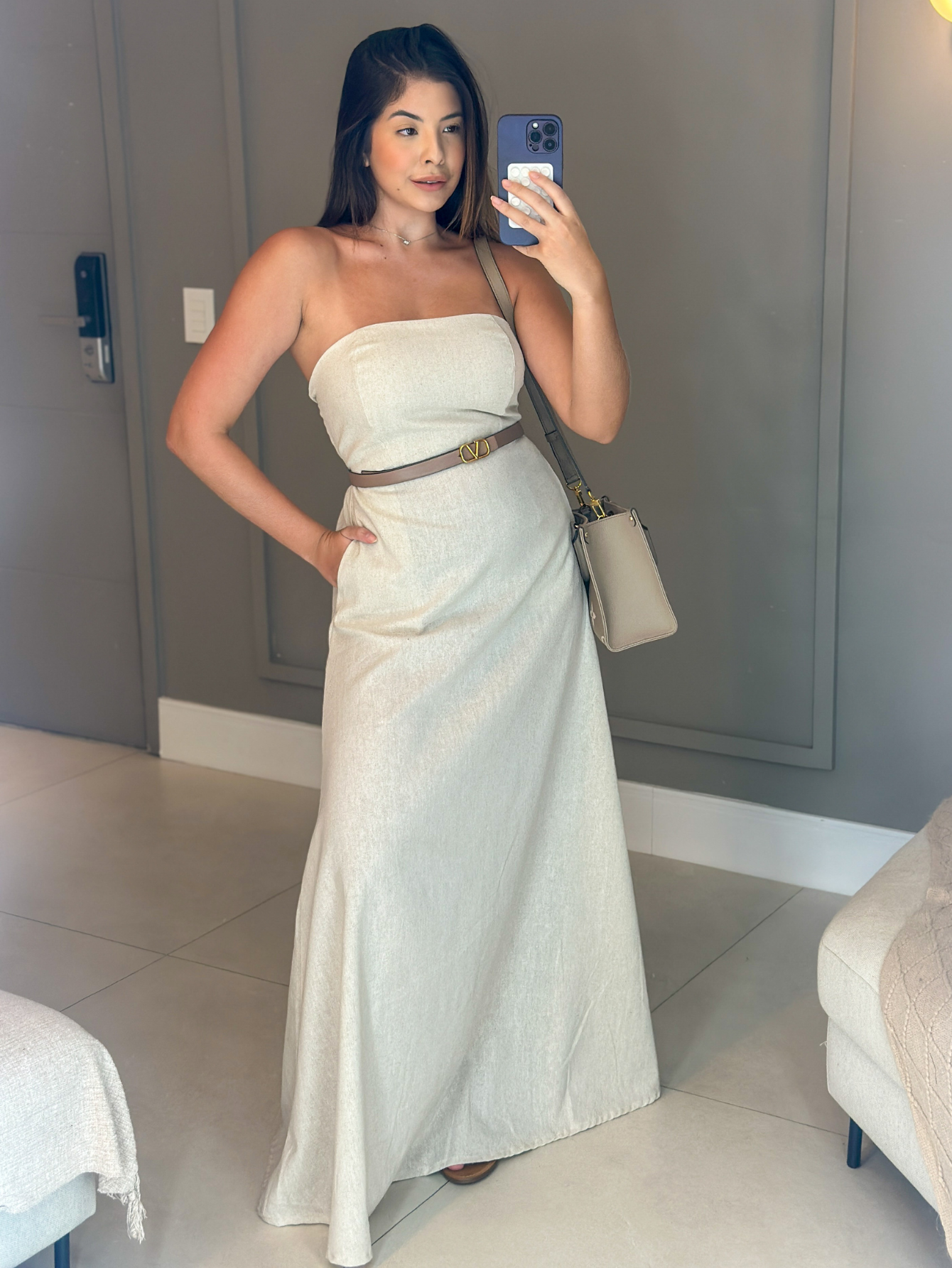 Vestido Longo de Linho Tomara que Caia Mayara
