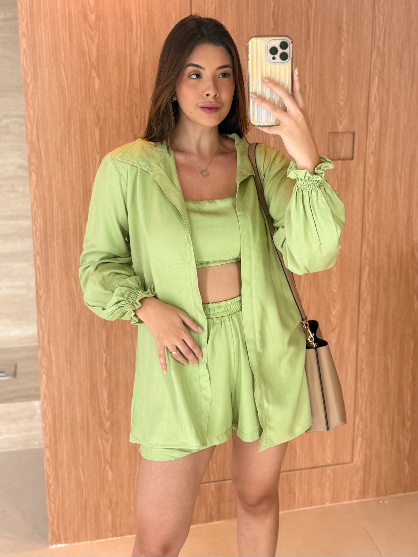 Conjunto Comfy Cropped + Short + Kimono Casual Marcela