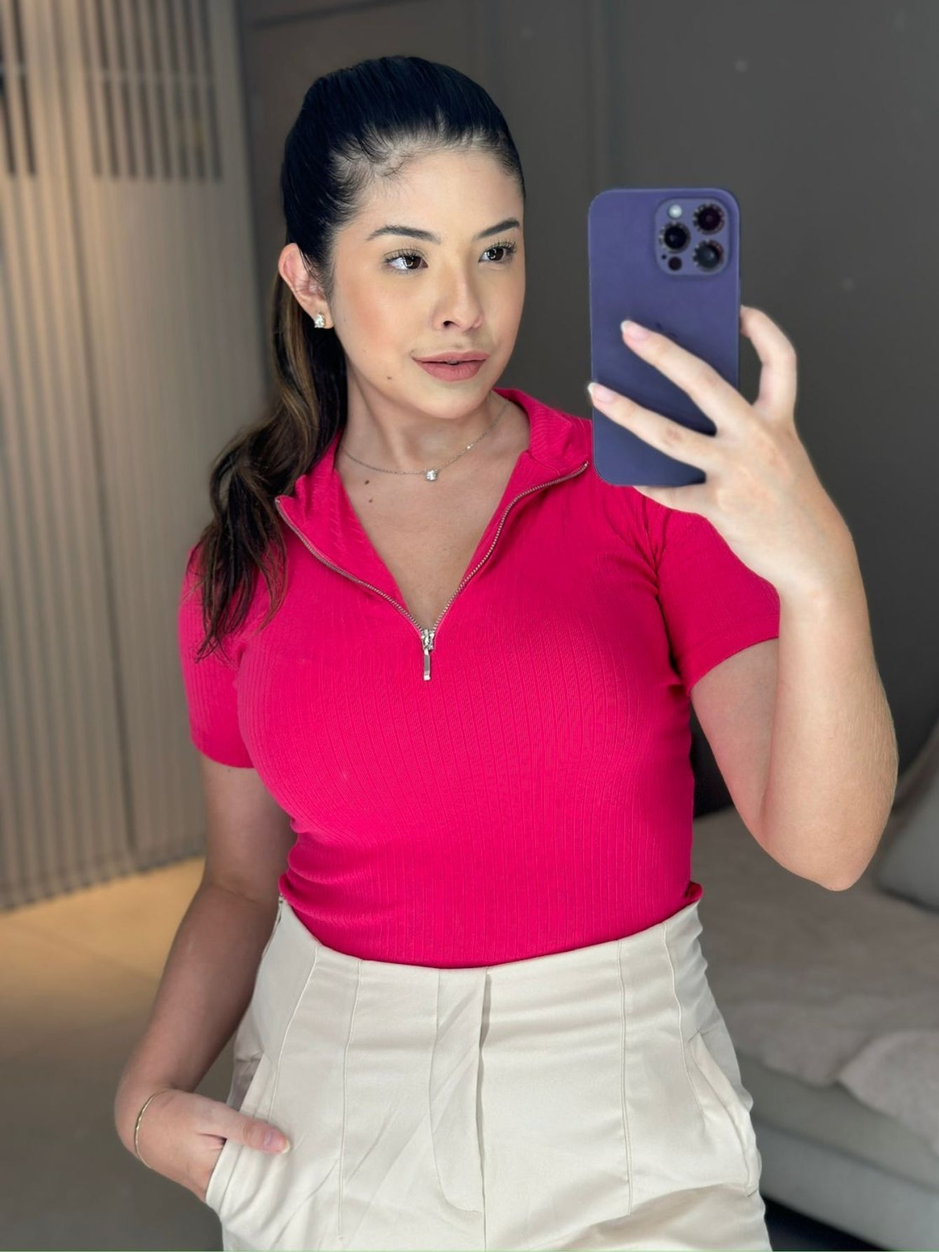 Blusa Canelada com Zíper Estilo Polo ou Gola Alta - Rafa