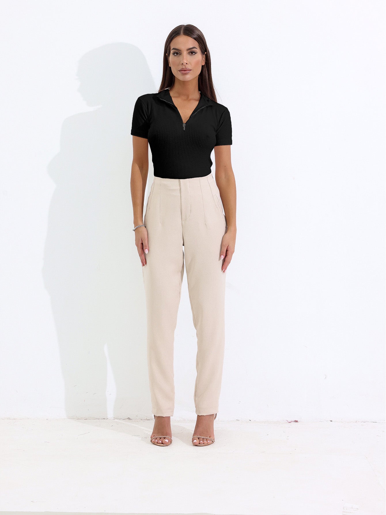Blusa Canelada com Zíper Estilo Polo ou Gola Alta - Rafa