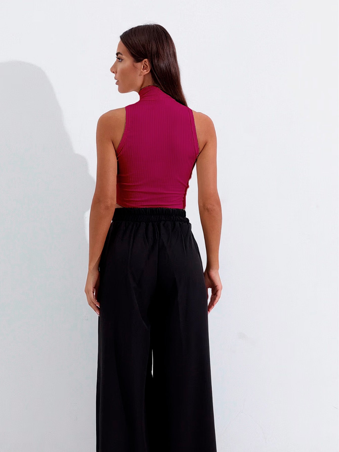 Cropped Regata Canelado Feminino Gola Alta