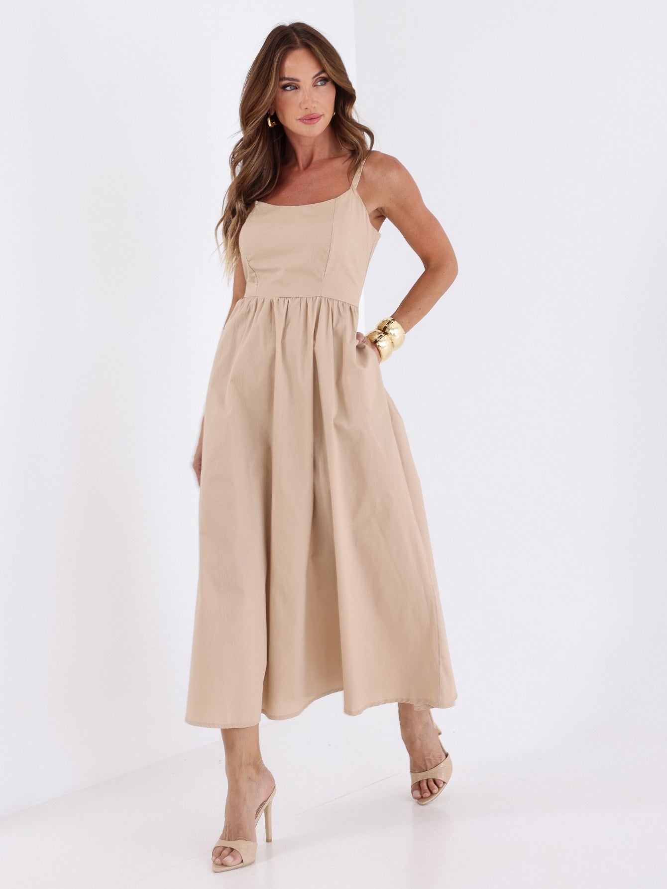 Vestido Midi Tricoline com bolso Samanta