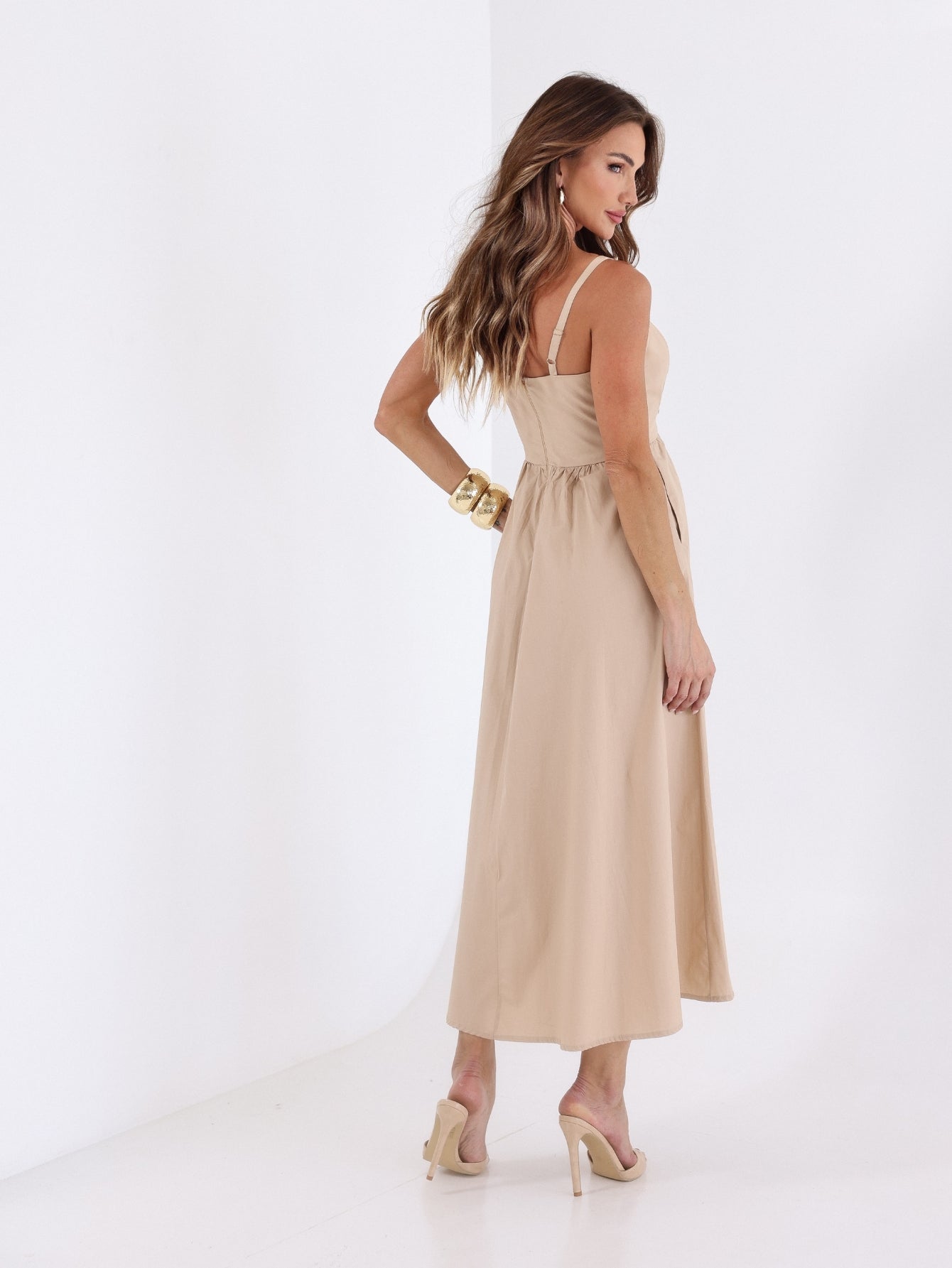 Vestido Midi Tricoline com bolso Samanta
