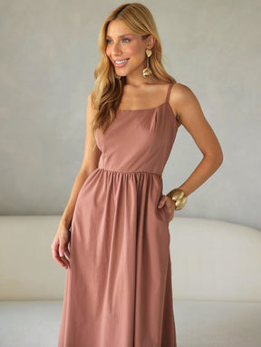 Vestido Midi Tricoline com bolso Samanta