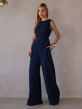 Macacão Pantalona Feminino Alfaiataria com Amarração Sandra