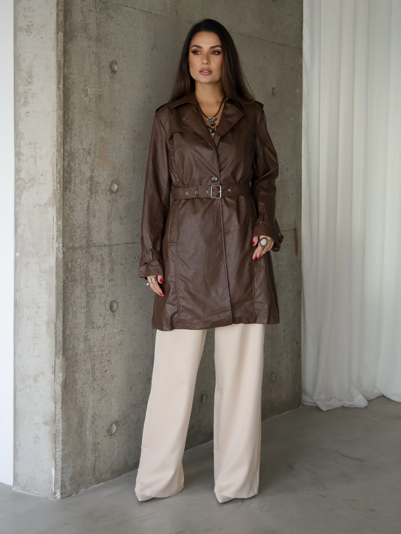 Sobretudo Couro Jersey
