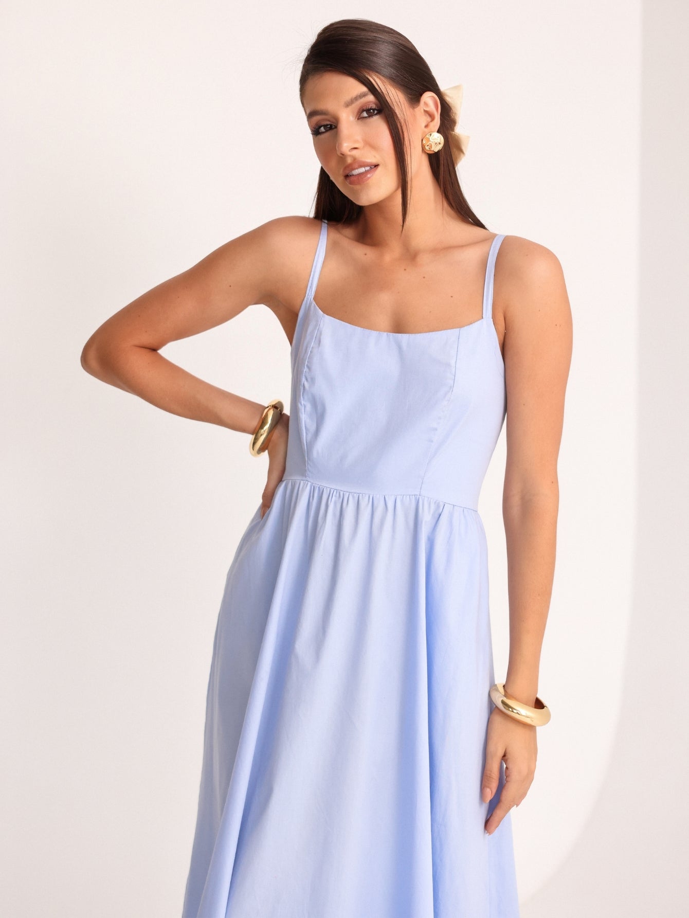 Vestido Midi Tricoline com bolso Samanta