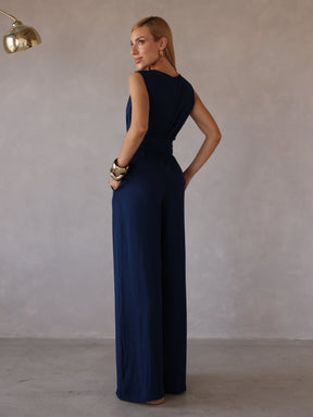 Macacão Pantalona Feminino Alfaiataria com Amarração Sandra