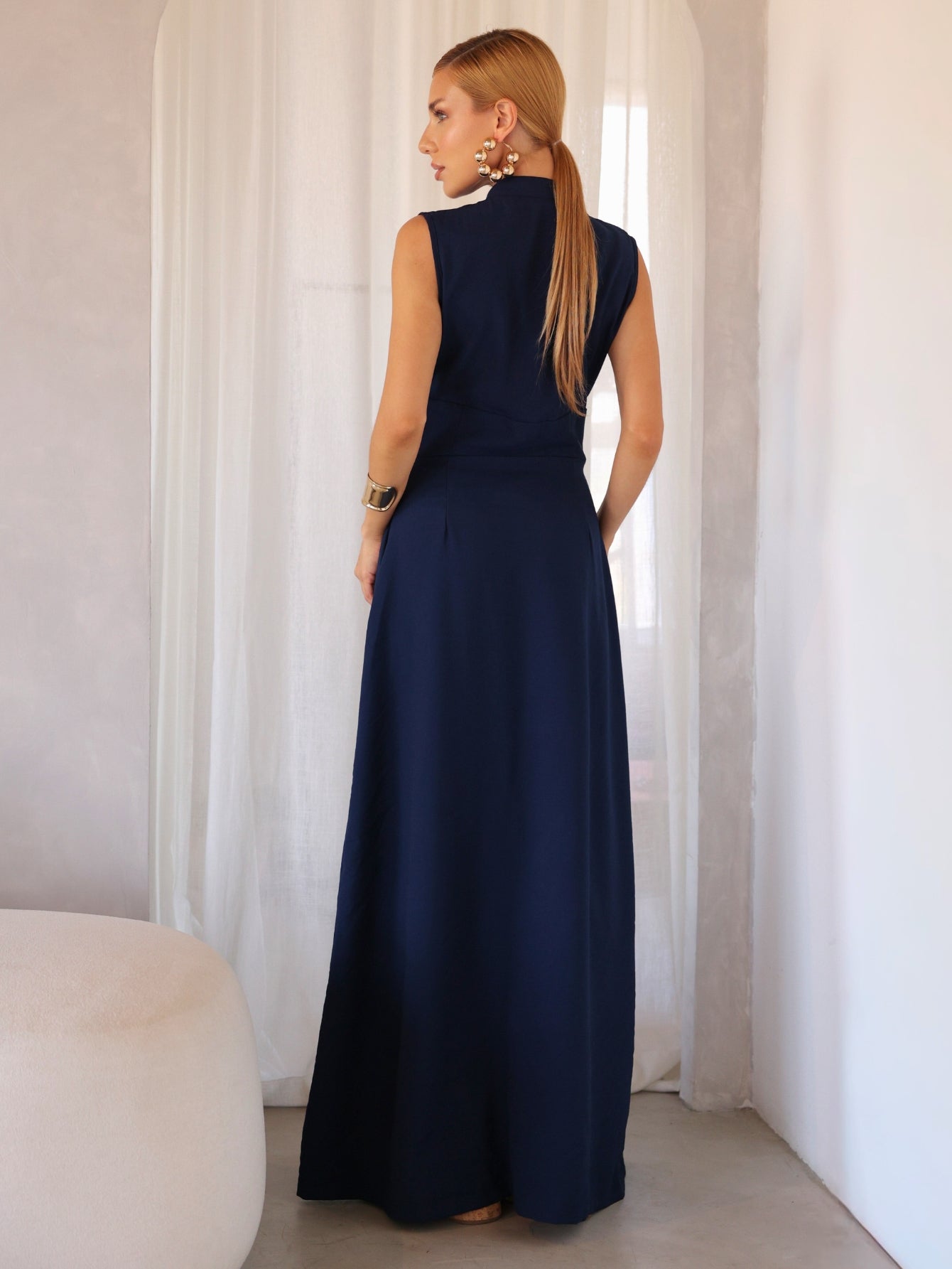 Vestido Longo Alfaiataria com Zíper Frontal Rosalia