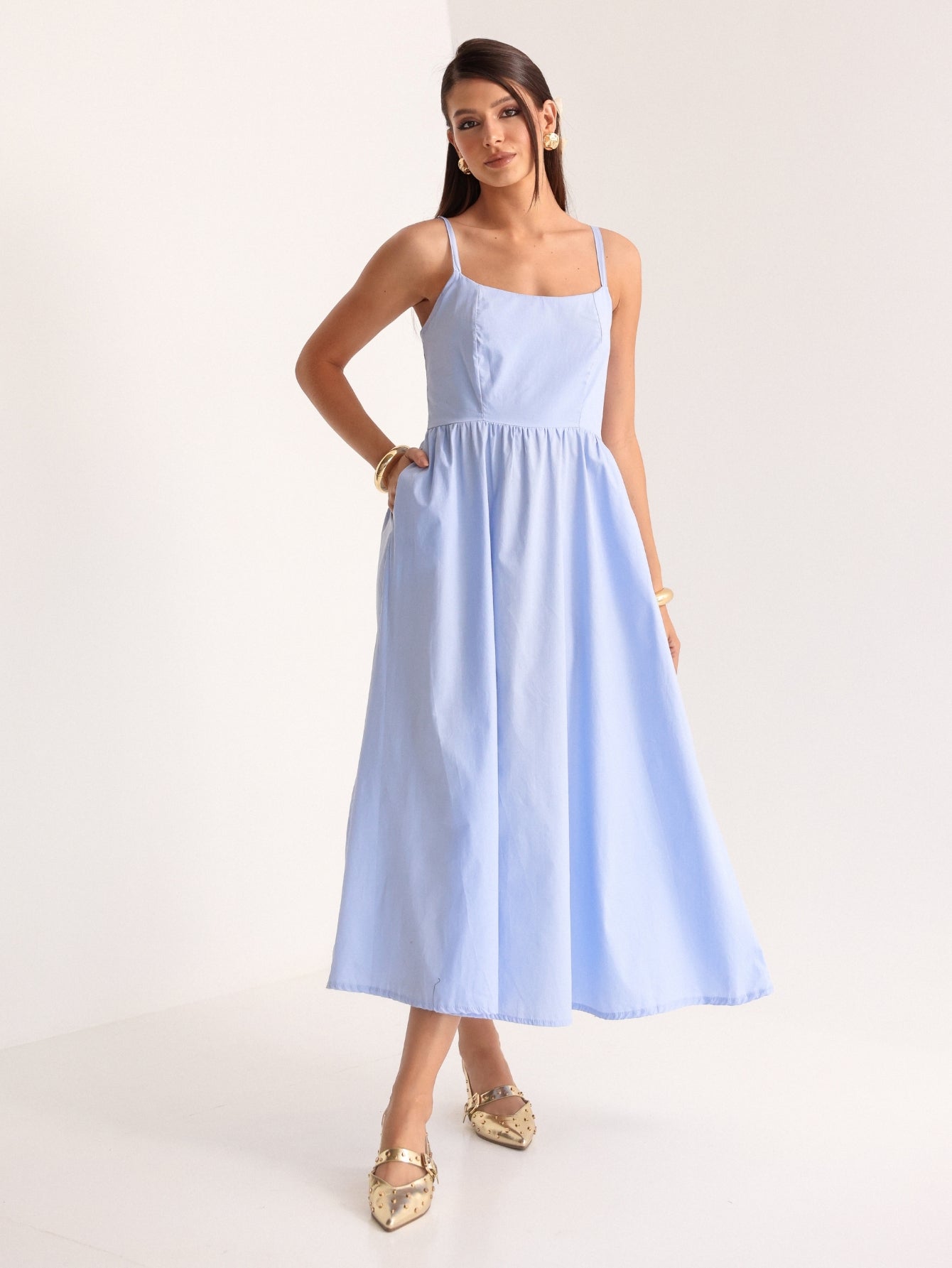 Vestido Midi Tricoline com bolso Samanta