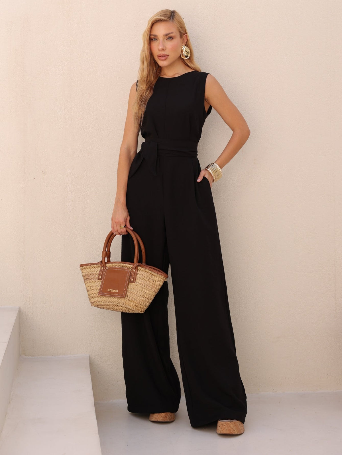 Macacão Pantalona Feminino Alfaiataria com Amarração Sandra