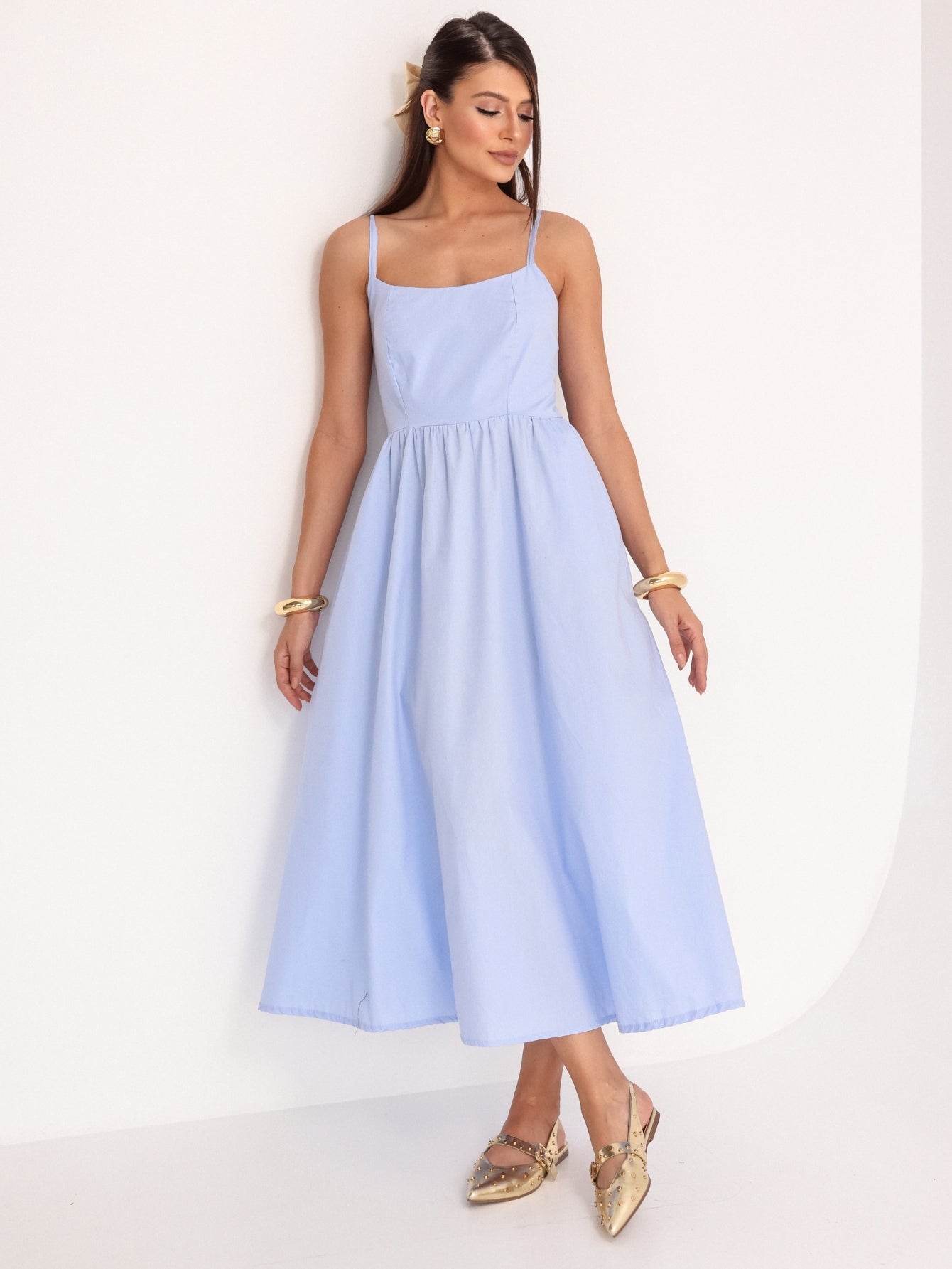 Vestido Midi Tricoline com bolso Samanta