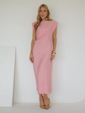 Vestido com Ombreiras e Drapeado na Cintura Ofelia