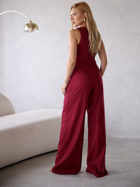 Macacão de Linho Sem Mangas Bolso Lateral Zíper nas Costas Debora