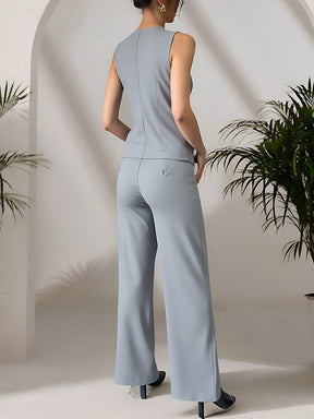 Zalla Conjunto colete curto e calça de alfaiataria feminino com botões social e elegante