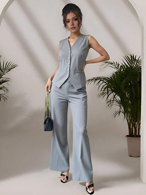 Zalla Conjunto colete curto e calça de alfaiataria feminino com botões social e elegante