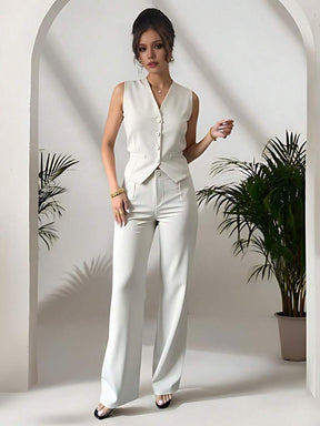Zalla Conjunto colete curto e calça de alfaiataria feminino com botões social e elegante