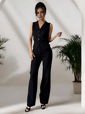 Zalla Conjunto colete curto e calça de alfaiataria feminino com botões social e elegante