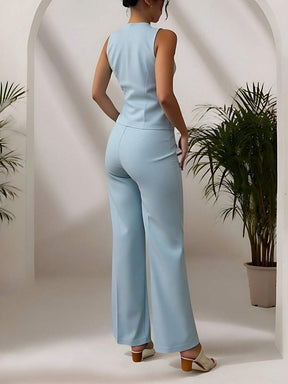 Zalla Conjunto colete curto e calça de alfaiataria feminino com botões social e elegante