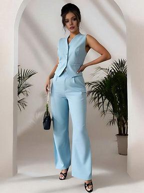 Zalla Conjunto colete curto e calça de alfaiataria feminino com botões social e elegante