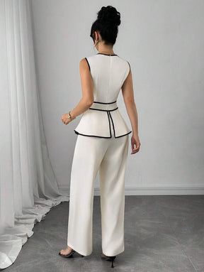 Modelyn Macacão Feminino com Recorte Contrastante e Barra Assimétrica sem Manga