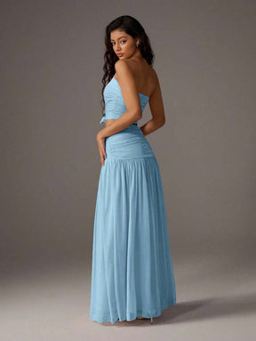 TRNVIE 2 peças Conjunto Feminino, Top Bandeau Rosa Romântico em Tela e Saia Plissada Longa em Tela de Cintura Alta, Conjunto de Férias Primavera/Verão