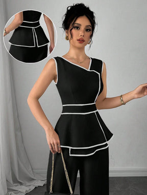 Modelyn Macacão Feminino com Recorte Contrastante e Barra Assimétrica sem Manga