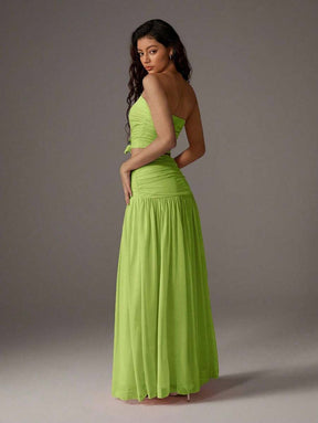 TRNVIE 2 peças Conjunto Feminino, Top Bandeau Rosa Romântico em Tela e Saia Plissada Longa em Tela de Cintura Alta, Conjunto de Férias Primavera/Verão