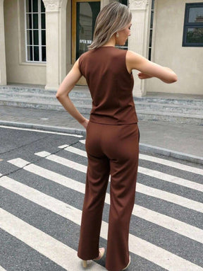 Zalla Conjunto colete curto e calça de alfaiataria feminino com botões social e elegante