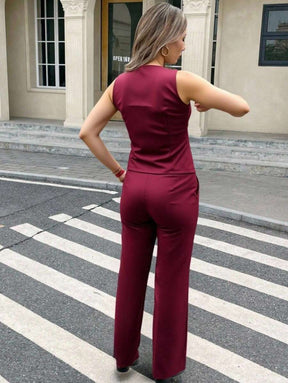Zalla Conjunto colete curto e calça de alfaiataria feminino com botões social e elegante