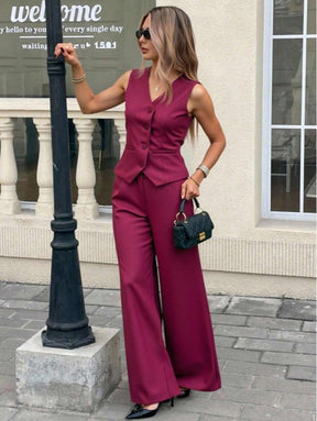 Zalla Conjunto colete curto e calça de alfaiataria feminino com botões social e elegante
