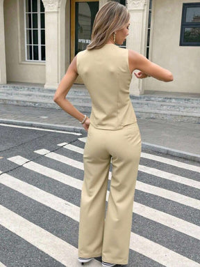 Zalla Conjunto colete curto e calça de alfaiataria feminino com botões social e elegante