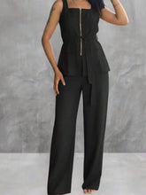 Conjunto Feminino Marrant Colete com Ziper cinto  e Calça  Simples    Casual  elegante    Nó  Bolso  Zíper    Escritório