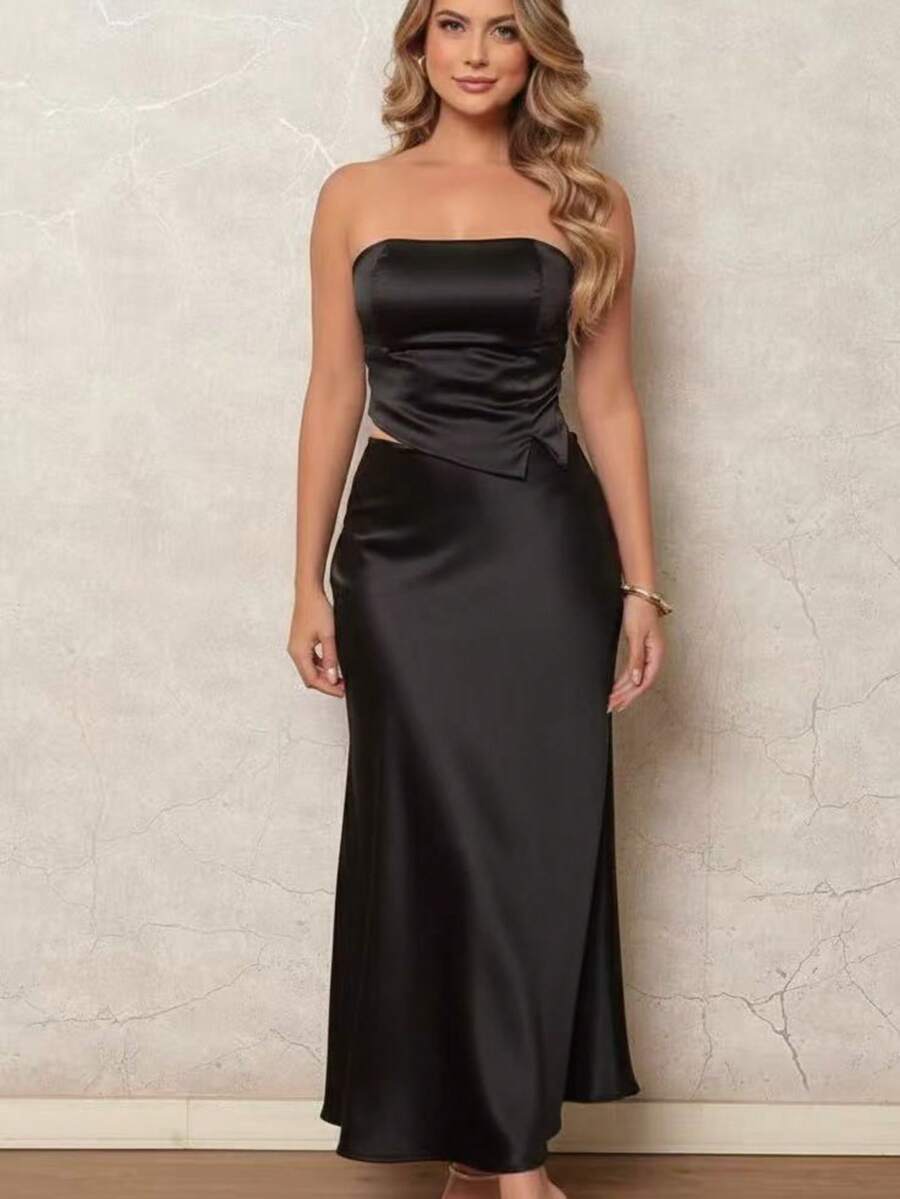 Conjunto feminina Top e saia luxo em Cetim  TECIDO CETIM