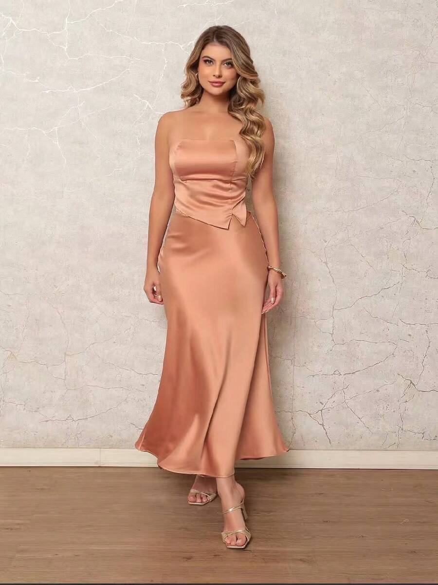 Conjunto feminina Top e saia luxo em Cetim  TECIDO CETIM