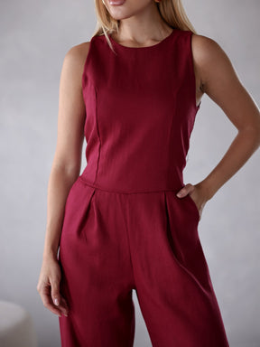 Macacão de Linho Sem Mangas Bolso Lateral Zíper nas Costas Debora