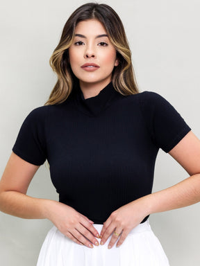 Blusa Manga Curta Canelada Gola alta Cacharrel