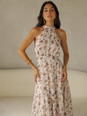 Vestido Longo  Estampado Chifon Michelle