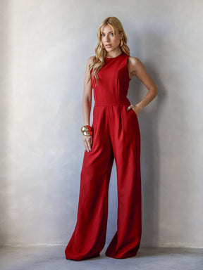 Macacão Feminino Alfaiataria Débora com Bolsos Laterais e Zíper nas Costas