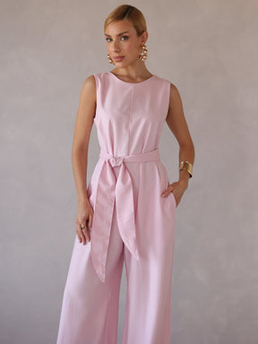 Macacão Pantalona Feminino Alfaiataria com Amarração Sandra