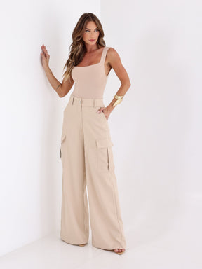 Calça Cargo Pantalona Alfaiataria  Raquel