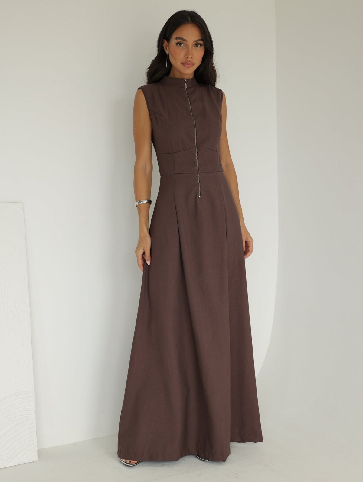 Vestido Longo Alfaiataria com Zíper Frontal Rosalia