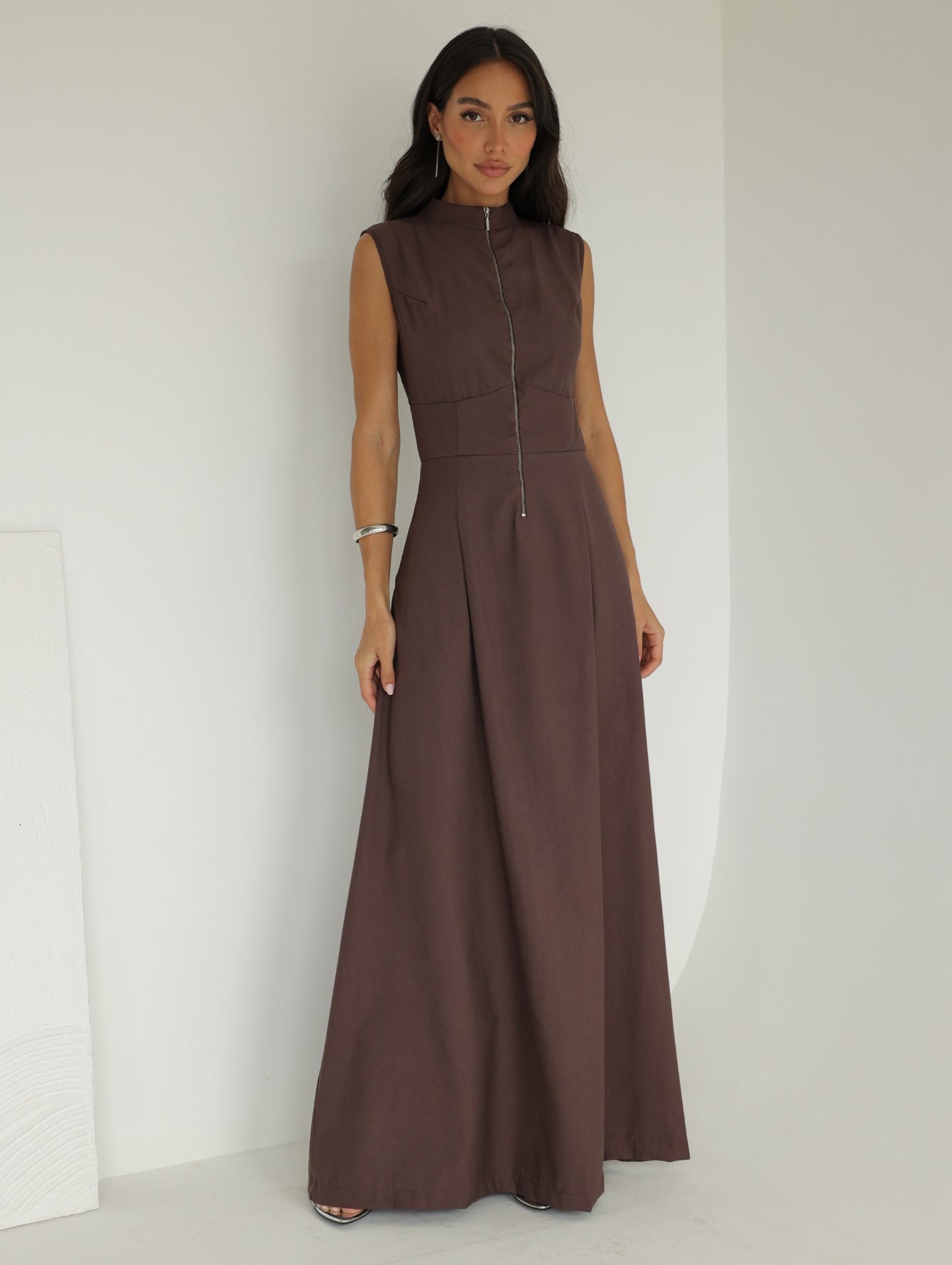 Vestido Longo Alfaiataria com Zíper Frontal Rosalia